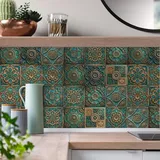 Fliesenaufkleber 20x20cm Retro Gold Grün Klebefliesen Selbstklebende Fliesenaufkleber Bad Wasserfest Fliesenaufkleber Küche Schrank Möbel Deko Mosaikfliesen Fliesenfolie (10 Stück)