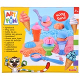 Art and Fun Spielsand Set Eiscreme, 3x 200g Sand, Plattform, 4x Becher, 1x Form, 1x Löffel, 1x Portionierer, Roller, Messer, ab 3 Jahre