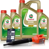 3x 1 L + 5 L = 8 Liter Castrol Edge Fluid Titanium 5W-30 LL Motoröl inkl. Castrol Ölwechselanhänger und Einfülltrichter