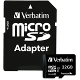 Verbatim Premium Micro SDHC Speicherkarte mit Adapter, 32 GB, Datenspeicher für Foto- und Video-Aufnahmen, Micro SD Karte in schwarz, ideal für Handy, Kamera oder Tablet