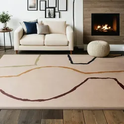 Kadima Design Wollteppich Handgetuftet Moderne Linien  160x230cm, 22mm Gesamthöhe  Bunt Beige  Strapazierfähig  Wohn-Esszimmer  ELAN-Omont Kollektion