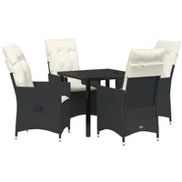 VidaXL 5-teiliges Garten-Dining-Set mit Kissen - Schwarzes Poly-Rattan