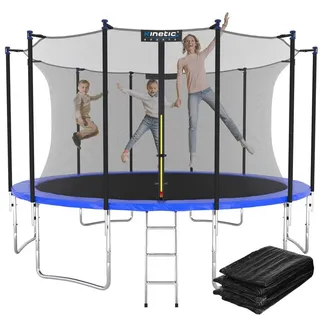 Kinetic Sports Trampolin Outdoor 'Salto Plus' Ø 183/244/305/366/400/430/490 cm - Komplett-Set für Kinder, USA Sprungtuch, Netz, Randpolster, Leiter - bis zu 160kg Blau-2 Ø 400 cm Ø 400 cm, Blau-2