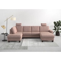 Home Affaire Wohnlandschaft »Summer U-Form«, mit oder ohne Bettfunktion und Bettkasten, wengefarbene Holzfüße rosa