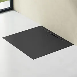 doporro Duschtasse Duschwanne 100x120x3 flach Mineralguss in Anthrazit DIN-Anschlüsse für bodengleiche Montage geeignet Geoma07