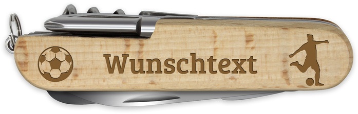 Taschenmesser "Holz" Mit Gravur (Motiv: Fussball)