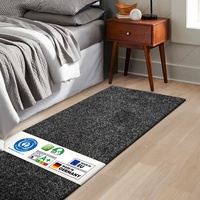 KARAT Bettvorleger Lyon - edle Velours Bettumrandung - Teppich Läufer für Schlafzimmer Wohnzimmer - Flauschiger Teppichläufer (67 x 160 cm, Schwarz)