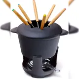 Bonvivre Gusseisen Fondue Set für 6 Personen | 1 Liter | Fondueset 9-teilig mit Brenner und Gabeln | Emailliert Rot
