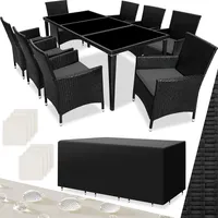 tectake Aluminium Poly Rattan Gartenmöbel Set 8 Stühle mit Tisch mit Glasplatten, inkl. 2 Bezugssets und Schutzhülle, wetterfeste Balkon Möbel - grau