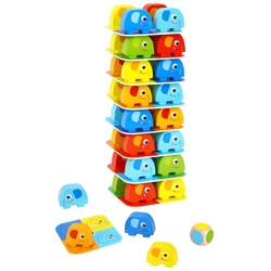 Tooky Toy Stapelturm TKF070A 46 Teile Höhe 38 cm Elefanten Würfel Balancierspiel bunt