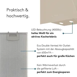 Wiggo Dunstabzugshaube 60cm kopffrei I Abluft Umluft Dunstabzug 650m3/h - Touch-Display 4 Stufen I Energieeffizienzklasse A Schräghaube inkl. Fet...