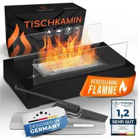 flammtal [Das Original] - Tischkamin eckig [3h Brenndauer] - Tischfeuer für Indoor & Outdoor - Mit verstellbarer Flamme - Rechteckiger Ethanolkamin - Grau