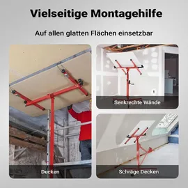 Wiltec XXL Plattenheber bis max. 68 kg Höhe 140-350 cm max. Breite 2,90 m Trockenbau Montagehilfe 1-Mann-Bedienung 3 Räder mit Feststellbremse Rot
