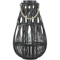 Beliani Laterne Glas/Holz 34 x 56 x 34 cm 1 Stück Schwarz