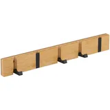 Relaxdays Garderobenleiste, 5 klappbare Haken, Bambus, Metall, zum Bohren oder Kleben, Flur Wandgarderobe, Natur/schwarz