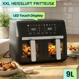 casativo Doppelkorb Heissluftfritteuse 9L Dual Zone Air Fryer schwarz