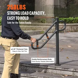 Vevor Handlauf mit einem Pfosten für 1–3 Stufen im Außenbereich, 40,5\" L x 35,4\" H gebogener Treppenhandlauf aus Metall, bodenmontiertes Treppenge