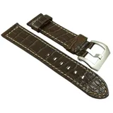 myledershop 26mm Kalbsleder UHRENARMBAND MIT Alligator-NARBUNG Dunkelbraun SILBERFARBENDE DORNSCHLIEßE