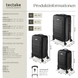 Tectake Reisekofferset, 3-teilig aus robustem ABS-Kunststoff