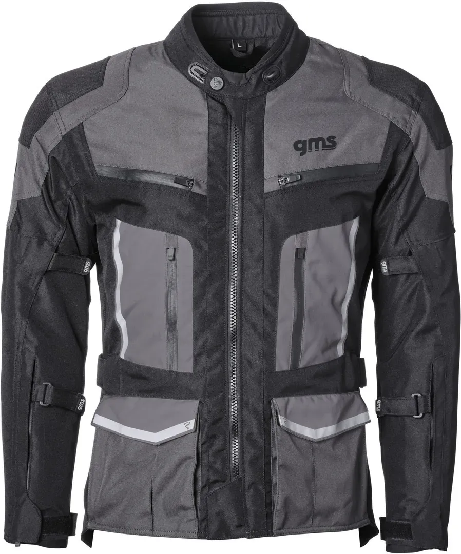 GMS Tigris wasserdichte Motorrad Textiljacke, schwarz-grau, Größe L für Männer