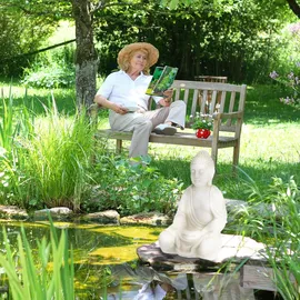 Relaxdays Buddha Figur, großer Gartenbuddha sitzend, 70 cm creme