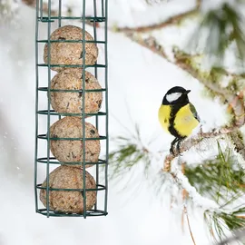 Relaxdays Meisenknödelhalter 3er Set, zum Aufhängen, Hxd 31x8,5 cm, Vogelfutterspender für Wildvögel, Metall, dunkelgrün