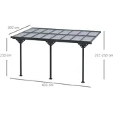 Outsunny Pergola 4 x 3 m Gartenpavillon Überdachung Zelt 225-270 cm höhenverstellbar Sonnenschutz Terrassendach Anbaupavillion Aluminium Grau