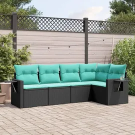 vidaXL Gartensofa-Set mit Kissen, schwarzes Polyrattan