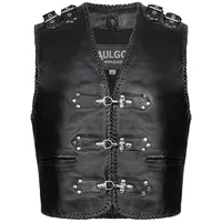 PAULGOS Lederweste Biker Kutte Clubweste Chopper Weste 100% Echtleder - BW7 - Schwarz - XL
