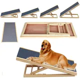 Jupitor Hunderampe mit Rutschfester Sicherheitsteppich Hundeautorampe Hundetreppe Haustierwelpe Auto Hundeleiter 4 stufig verstellbar für Haustiere zusammenklappbares tragbares aus Holz L100cmxB40cm