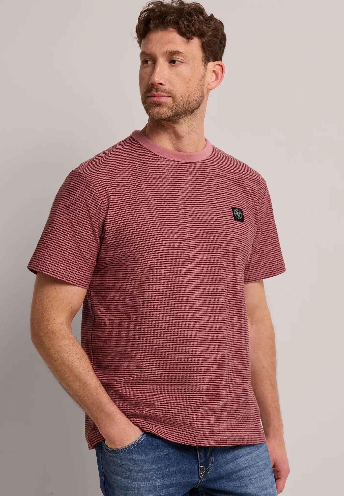 T-Shirt STREET ONE MEN, Herren, Gr. XXL (46), rot (sunrise rot), Web, 95% Baumwolle, 5% Elasthan, gestreift, normal normal, Rundhals, abgesteppt, Shirts T-Shirt, im soften Baumwoll-Mix
