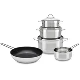 Homeware Profession. Kochtopfset Verona, Schwarz, Edelstahl, Metall, Kunststoff, 5-teilig, 16 cm,20 cm,16 cm, 4 L,2,5 L,1 L,1 L, rund, Lfgb, backofengeeignet,backofengeeignet, Kochen, Töpfe, Topfsets