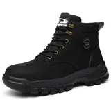 SDEQA Herren Damen Arbeitsstiefel mit Stahlkappe Knöchelhoch Sicherheitsschuhe Leicht Arbeits-Industrie-Sneaker,Schwarz,48 EU - 48 EU