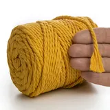 MeriWoolArt® Makramee Garn 4mm 75m Gelb, Baumwollgarn Kordel, Dicke Macrame Cord für Makramee Wandbehang, Blumenampel, Vorhang und Mehr DIY Deco (Gelb, 4mm x 75m)
