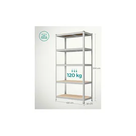 Songmics Lagerregal Metall 100 cm x 200 cm Silber
