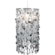ETC Shop Hängelampe Hängeleuchte Kinderlampe Pendelleuchte Kinderzimmerleuchte, Metall silber Dekorbehang, 1x E27 Fassung, Dxh 27x152cm