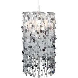 ETC Shop Hängelampe Hängeleuchte Kinderlampe Pendelleuchte Kinderzimmerleuchte, Metall silber Dekorbehang, 1x E27 Fassung, Dxh 27x152cm