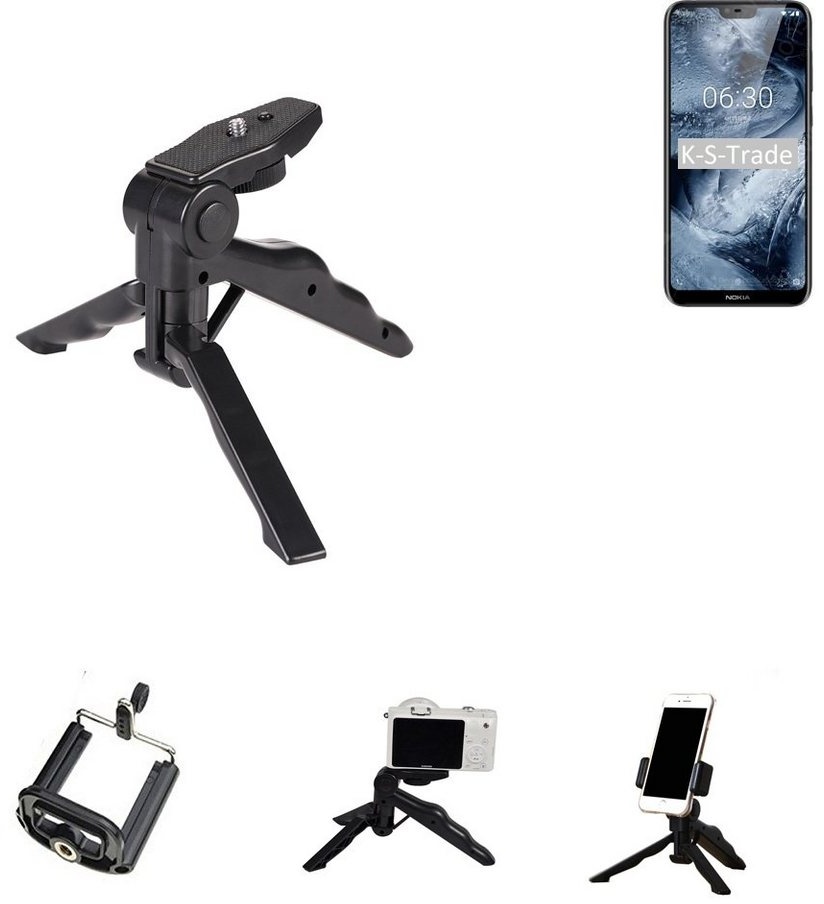 K-S-Trade für Nokia X6 Smartphone-Halterung, (Stativ Tisch-Ständer Dreibein Handy-Stativ Ständer Mini-Stativ) schwarz