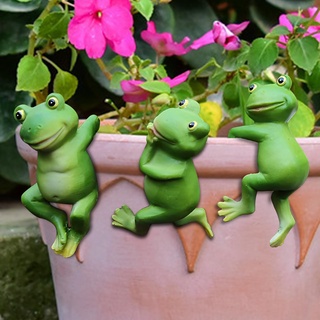 FONDUO 3 Stück Hängende Frösche Miniteich Deko Set für Teichschale Miniteich Terrassenteich Zinkwannen Pflanzschale Garten Balkon Teiche Deko Blumentopf Pflanzgefäß Figuren Garten Deko