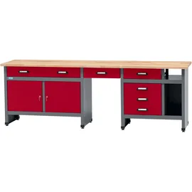 KÜPPER Werkbank 6 Schubladen 2 Türen Sitzraum 84 x 240 x 60 cm Dunkelrot
