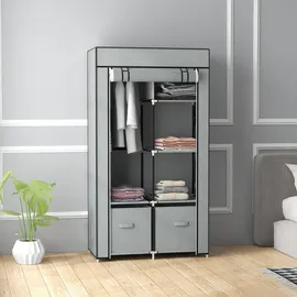 Homcom Stoffschrank Kleiderschrank mit 5 Fächern, Kleiderstange, Garderobe mit Reißverschluss, Faltschrank für Flur, Eingangsbereich, Hellgrau, 83 x 42,5 x 162,5 cm
