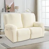 6-Teilig Sesselbezug, Sessel Überzug, All-Inclusive Sesselschoner für Relaxsessel, Sesselschoner für Fernsehsessel, Komplett Sesselbezug, Stretch Sessel Überzug mit Taschen (Beige-Zweisitzer)