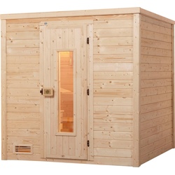 weka Sauna Bergen, BxTxH: 195,5 x 145 x 205 cm, 45 mm, (Set) 7,5 kW Bio-Ofen mit digitaler Steuerung beige
