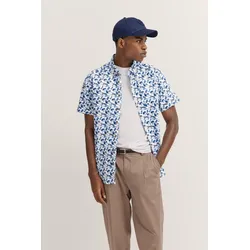 Kurzarmhemd BUGATTI, Herren, Gr. 3XL, Normalgrößen, 340, blaugrau, 100% Baumwolle, geblümt, casual, normal, Kurzarm, Hemden, aus Satin-Twill