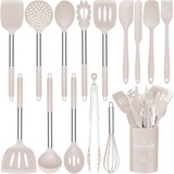 15-teiliges Silikon-Küchen-Kochgeschirr-Set, hitzebeständiges Utensilien-Set mit hochwertigen Edelstahlgriffen zum Kochen und Backen, Antihaft-Spachtel-Küchenhelfer-Kochgeschirr-Set...