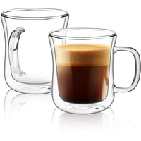 ComSaf Doppelwandige Latte Macchiato Gläser 2x260ml, 2er Set Kaffeetassen Glas aus Borosilikatglas, Kaffeeglas Teegläser mit Henkel für Cappuccino, Latte, Tee, Iced Americano, Milch, Saft, Bier