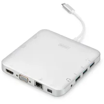Digitus Assmann USB 3.1 Gen 2 Type-C Silber Notebook-Dockingstation & Portreplikator Universal Docking Station Type C MicroSD SD/MMC VGA HDMI Alu silber