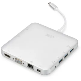 Digitus Assmann USB 3.1 Gen 2 Type-C Silber Notebook-Dockingstation & Portreplikator Universal Docking Station Type C MicroSD SD/MMC VGA HDMI Alu silber
