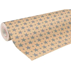 Clairefontaine Geschenkpapierrolle Kraft 70g 50x0,70m, Weihnachten, silberne Sterne - Silber 223801C