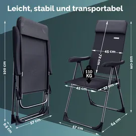 CASARIA Gartenstuhl 4er Set klappbar 7-fach verstellbar 0 x 0 x 0 cm grau